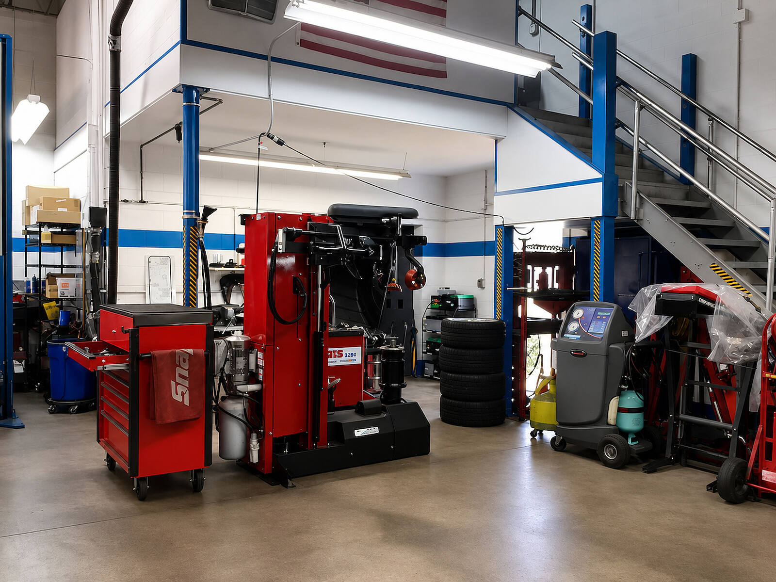Tool chests and diagnostic equipment in the shop