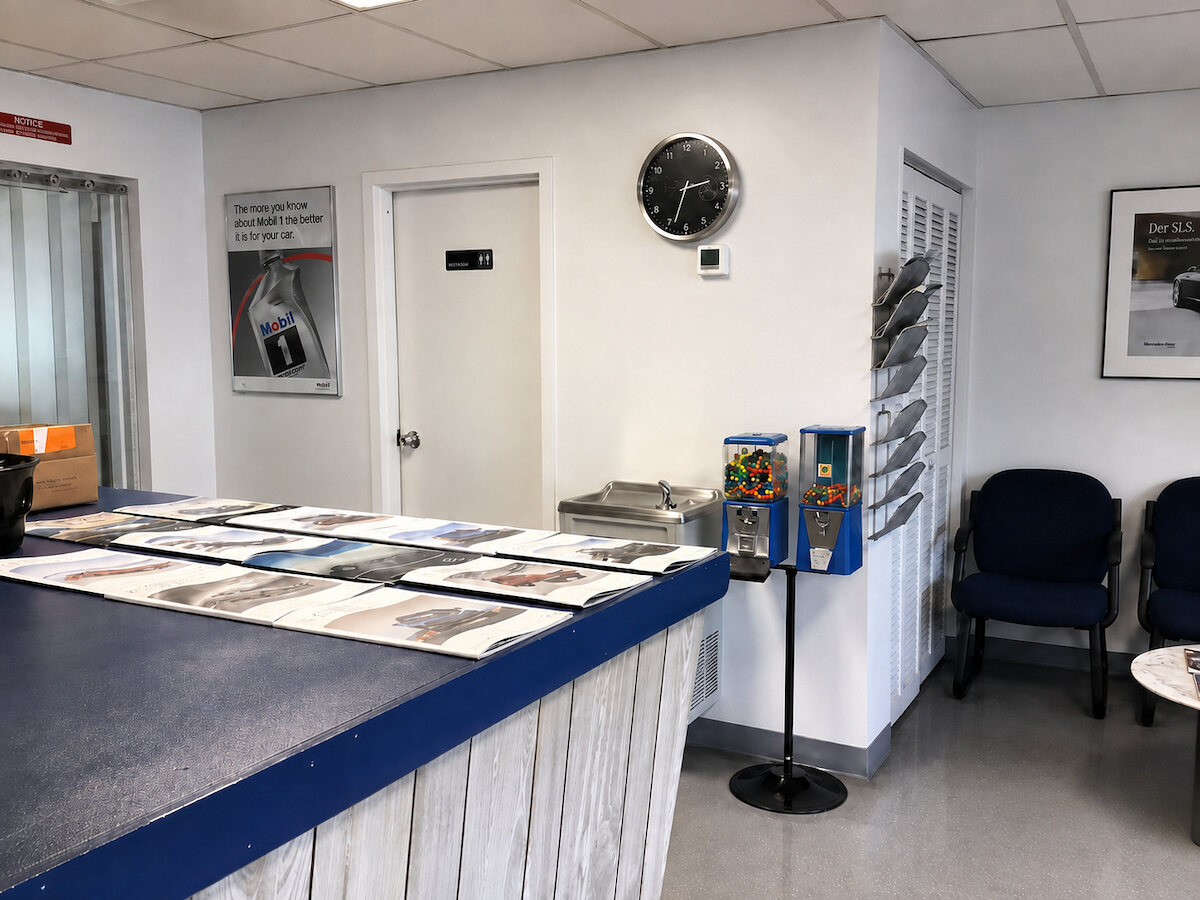 The front counter and waiting area