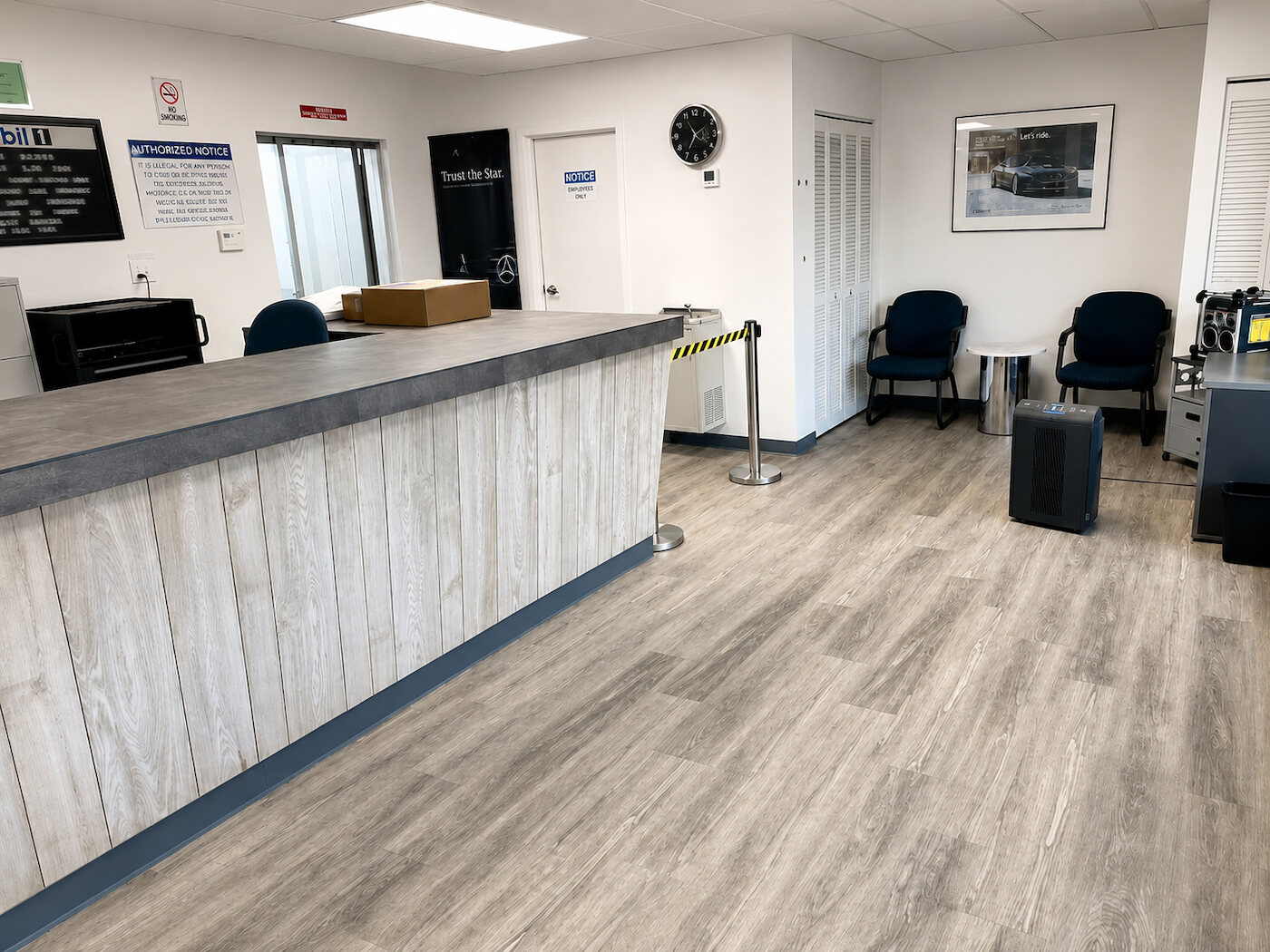 The Silver Star Motors front counter and waiting area